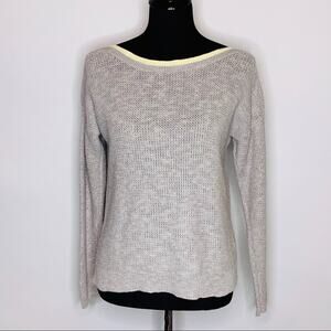 Eileen Fisher light gray yellow trim linen blend sweater size Petite Large PL